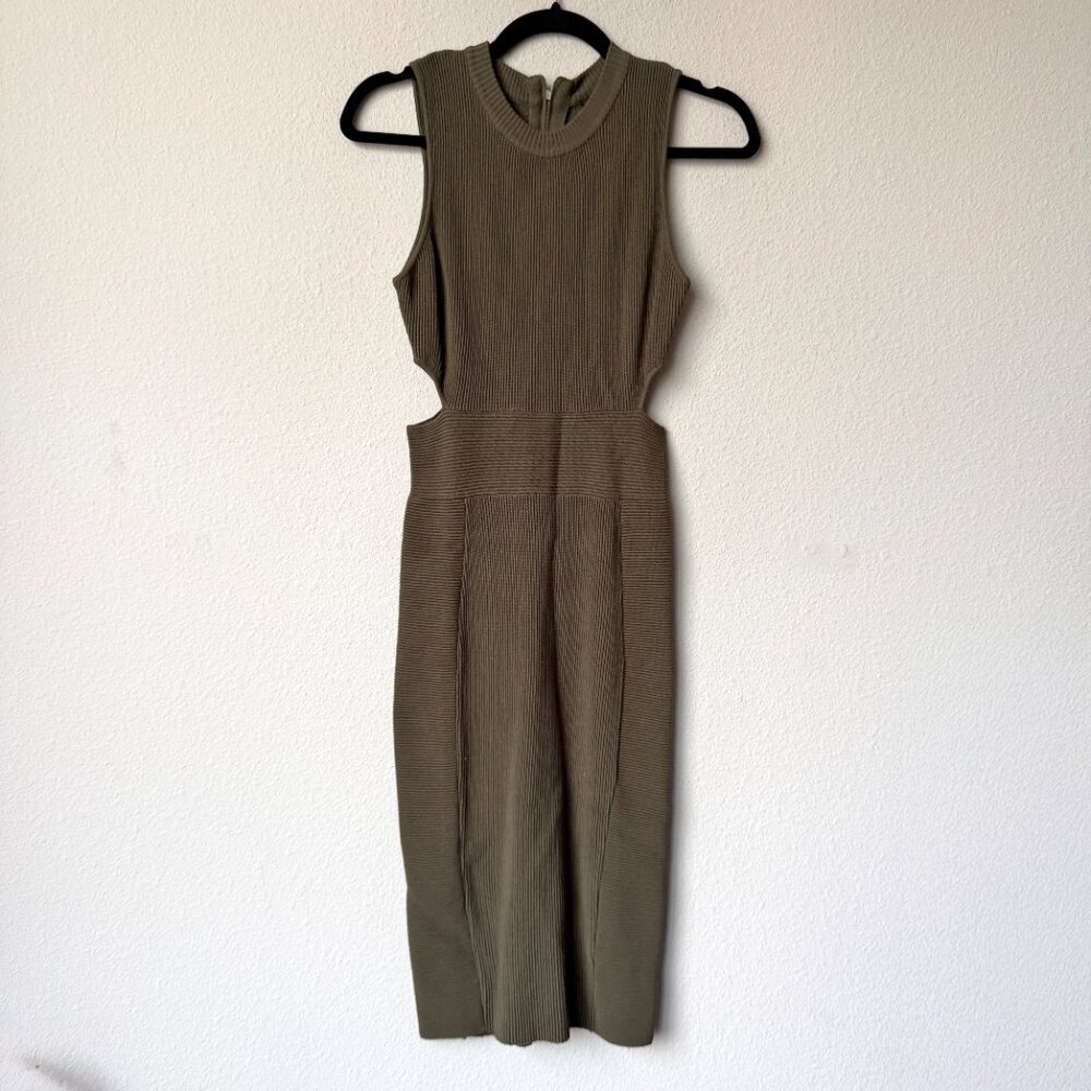 Endless Rose Olive Green Ribbed Bodycon Dress Size S - Picture 2 of 6